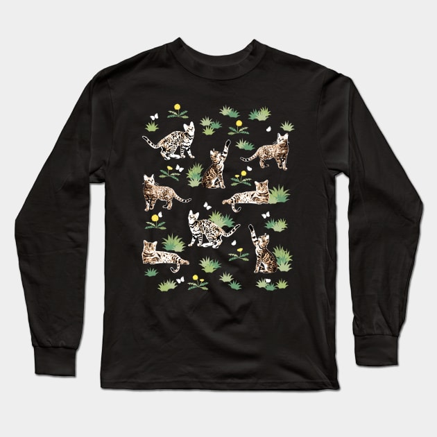 Bengal Cat Kittens In The Garden Long Sleeve T-Shirt by meownarchy